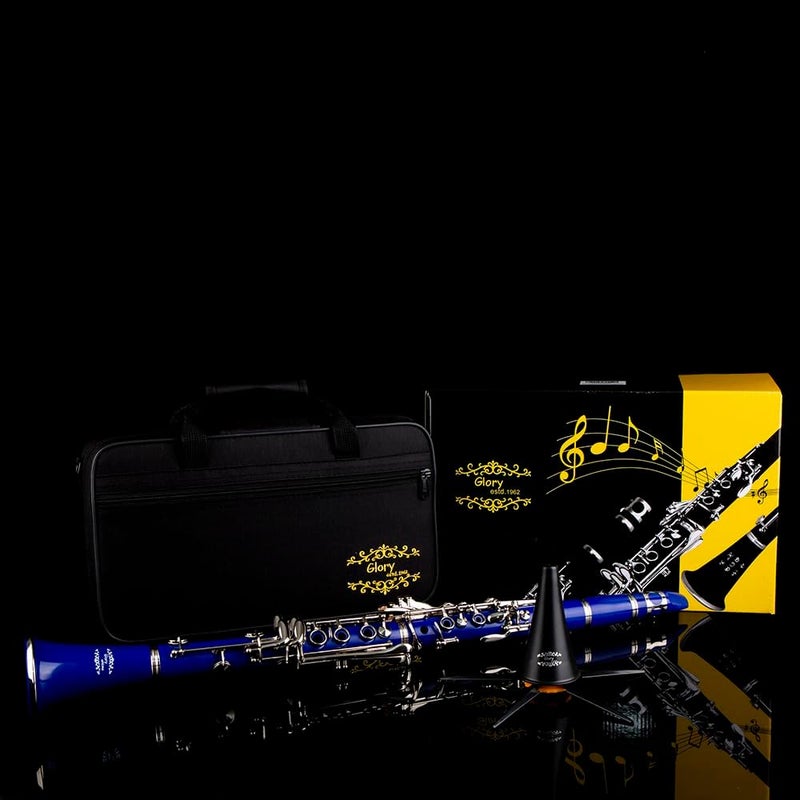 Glory GLY-CLADBL Professional Ebonite Bb Clarinet with 10 Reeds, Stand, Hard Case, Cleaning Cloth, Mouthpiece Brush and Pad Brush,Dark Blue/Silver - Image 5